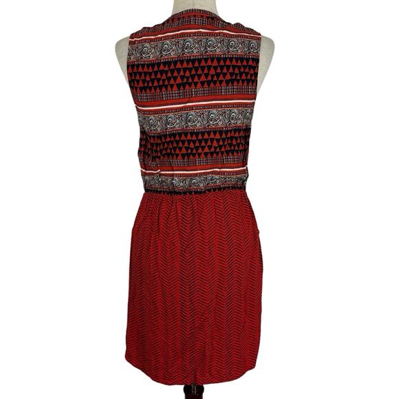 Lucky Brand Boho Dress Womens Small Orange Black Tribal Sleeveless Cotton Shift - Picture 3 of 13